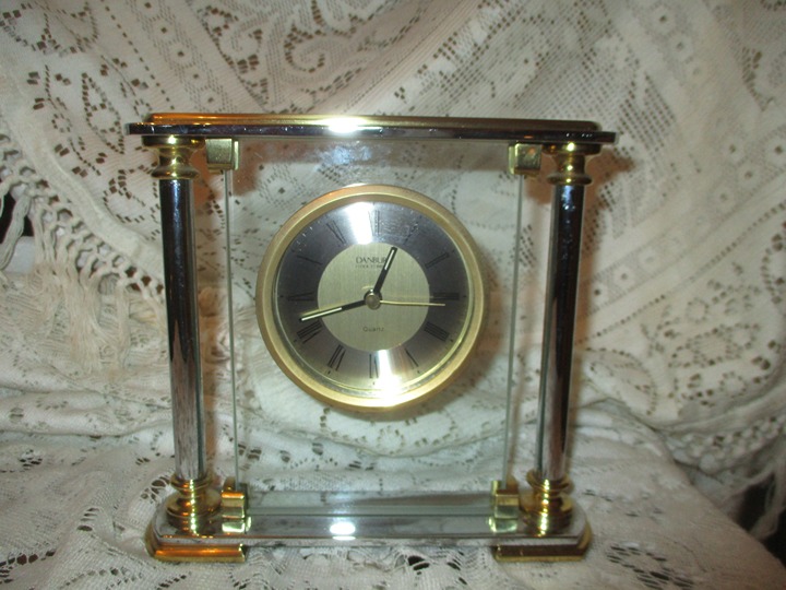 vintage Danbury Mint art deco brass & chrome quartz mantel/shelf clock