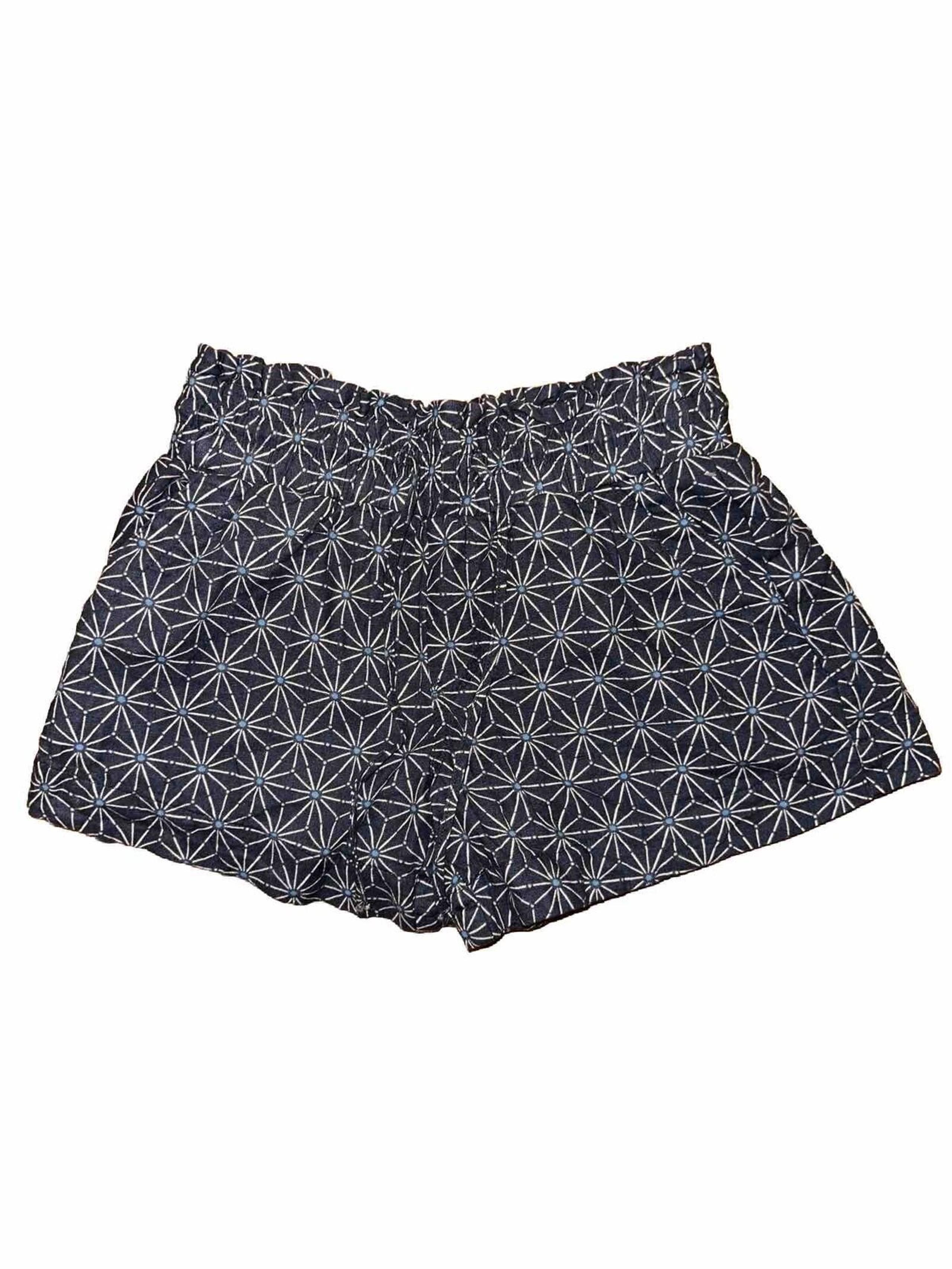 A New Day Women Blue Shorts XS Star Bursts Navy Elastic Waist Drawstring Linen