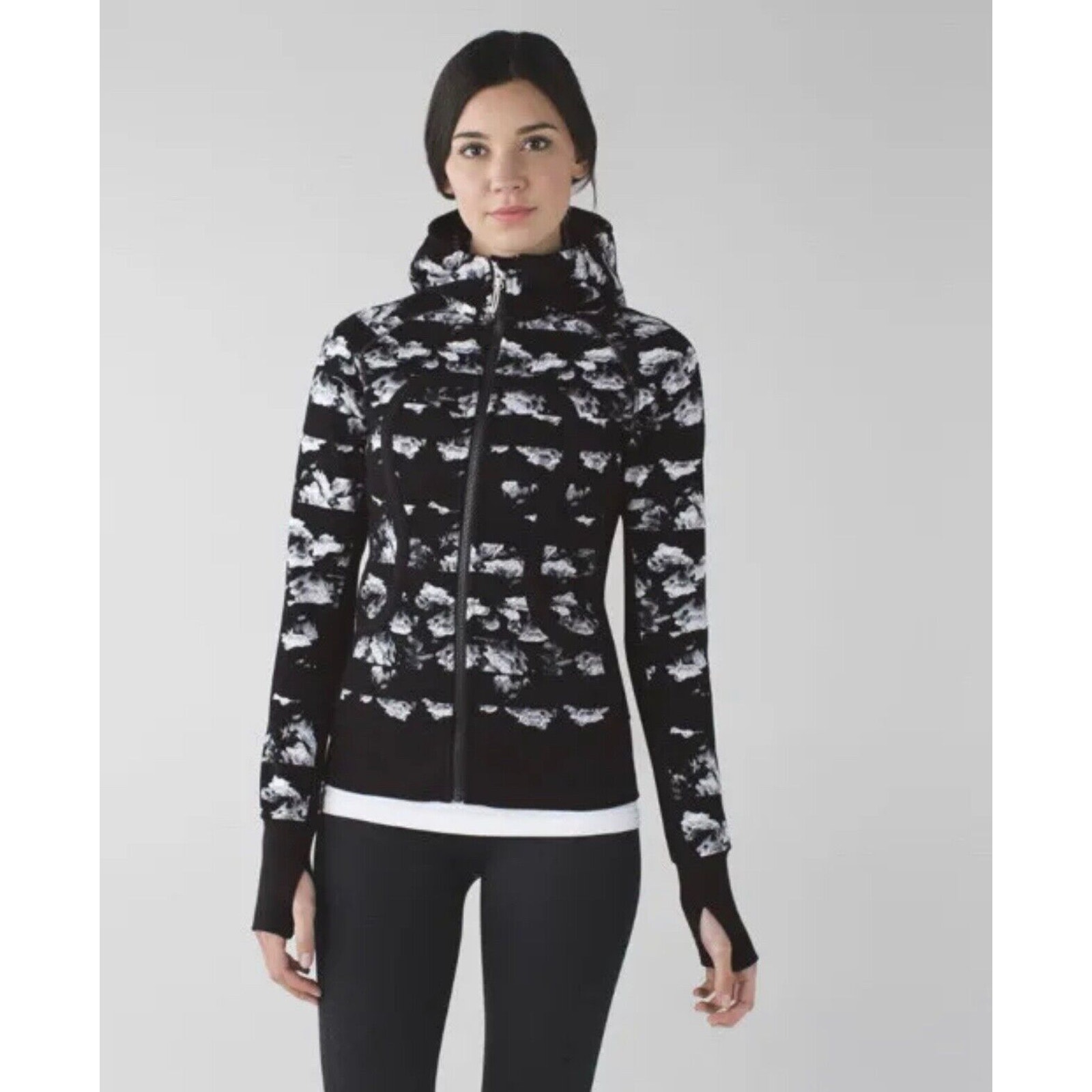 LULULEMON Scuba Hoodie III Fleur Sombre White Black Floral Size 6