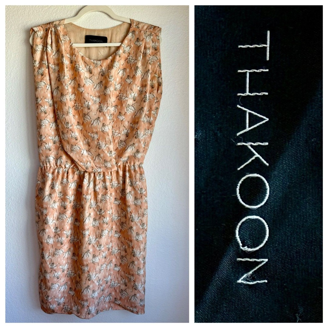 Thakoon Women's Sleeveless Gathered Drape Sheath Pencil Dress in Peach and Gray