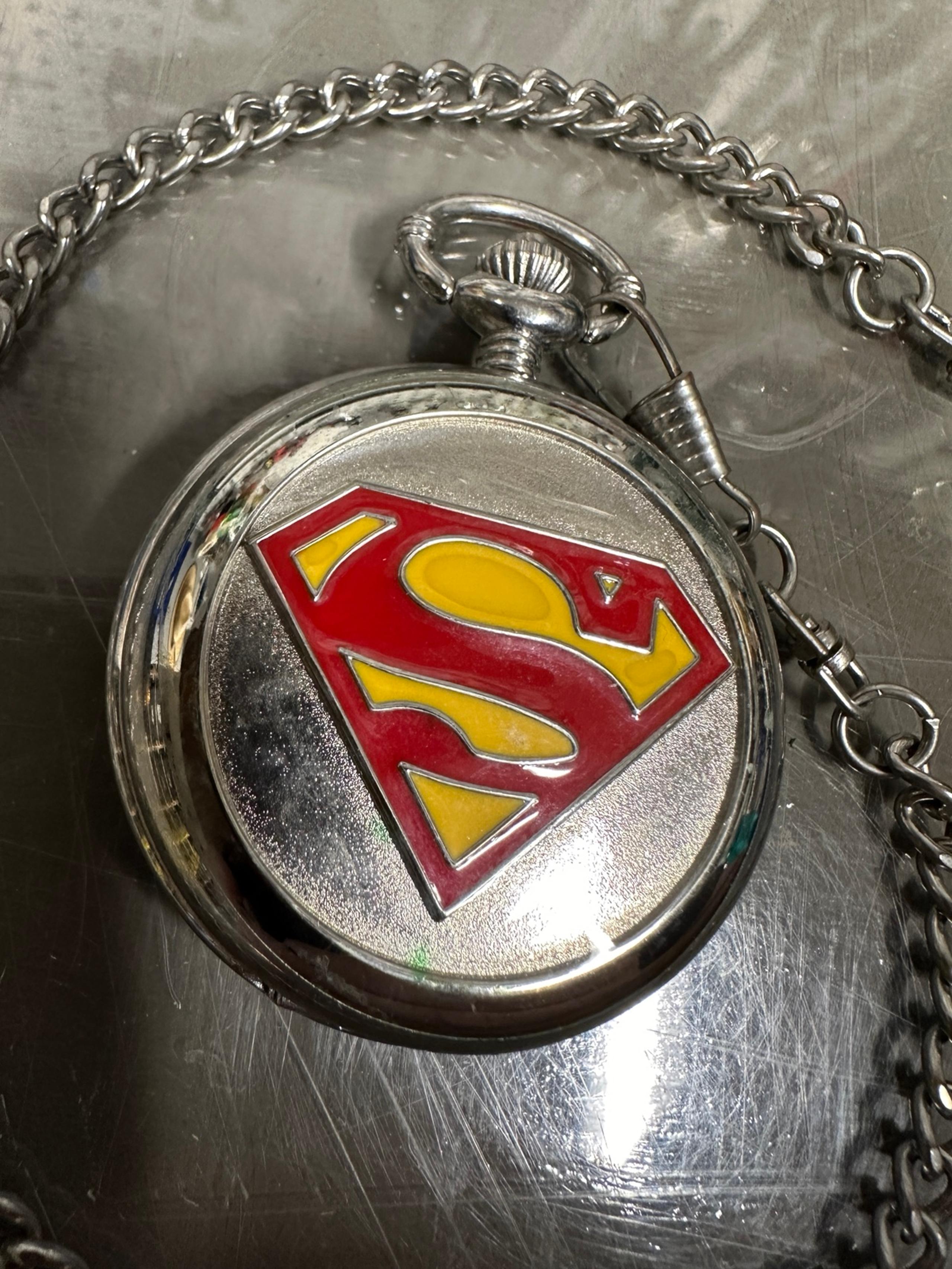 Superman Symbol Silver Pocket Watch Silver Accutime DC Warner Bros