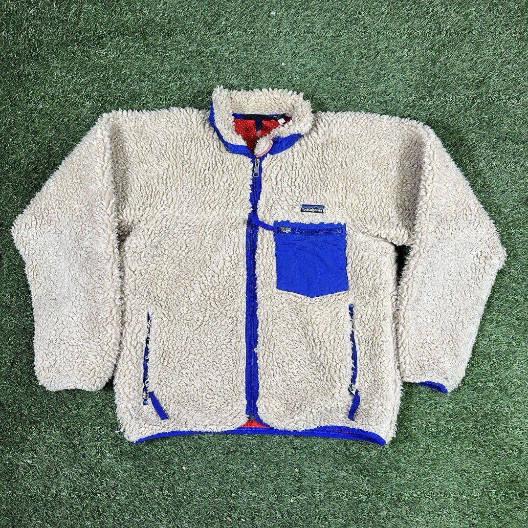 VTG 2001 Patagonia Deep Pile Retro Fleece Jacket Oatmeal - Size Small SEE PICS