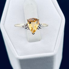 Vintage one, carat, pair, shape, citrine, and diamond ring 10 karat yellow gold
