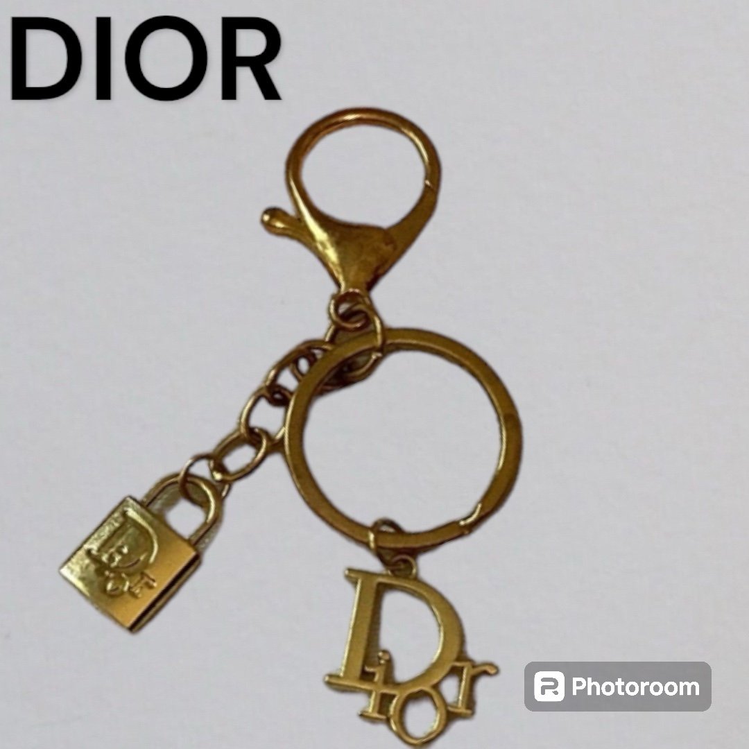 DIOR LOGO and LOCK Keychain Bag Charm Gold Tone Metal