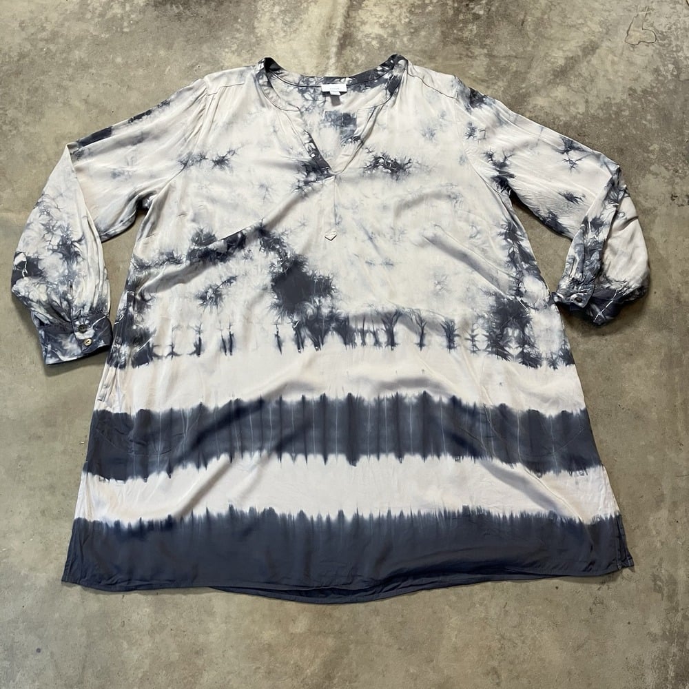 J. Jill Pure Jill Tunic Shirt Womens Sz XL Mixed Blue Tie Dye Pockets Lagenlook