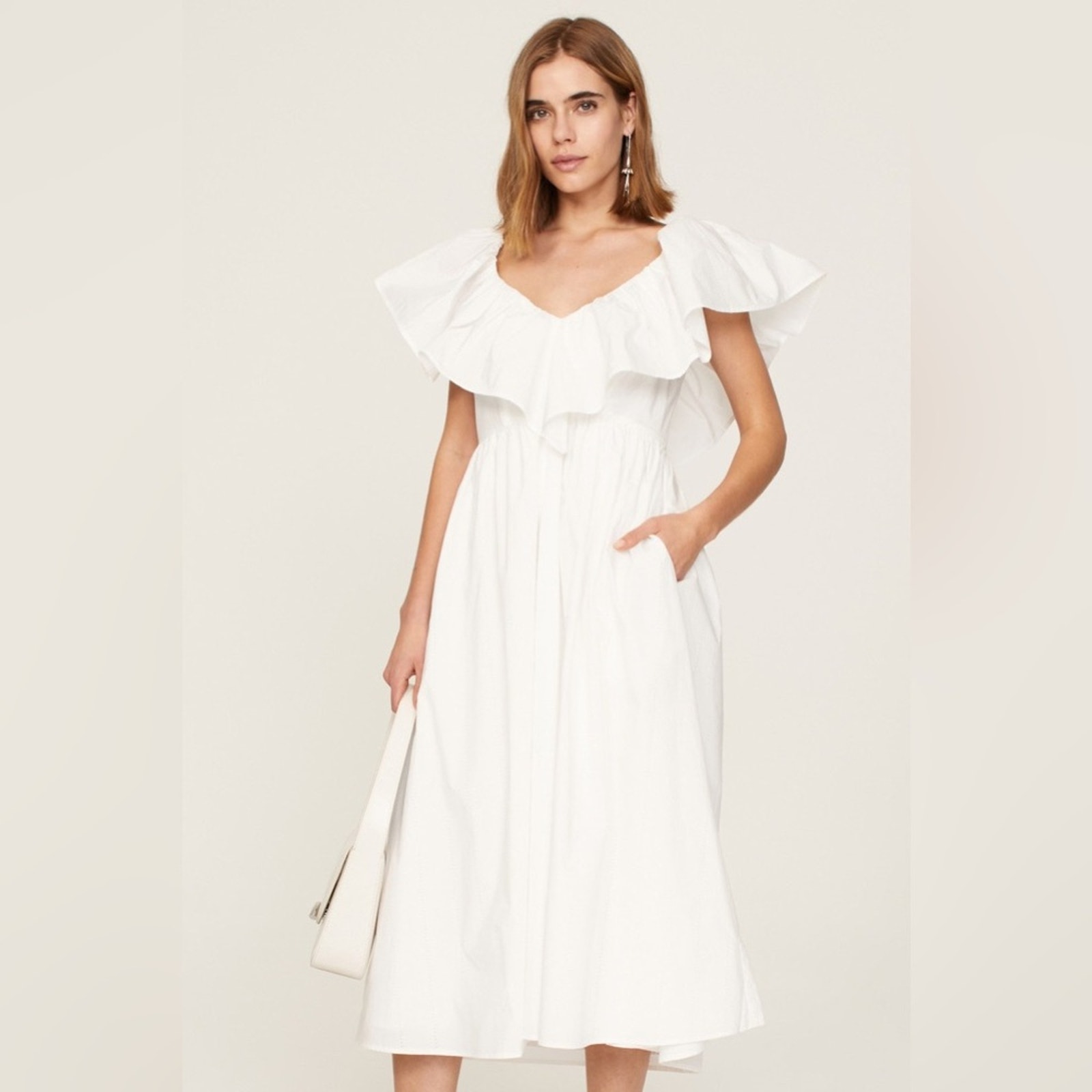 Adam Lippes Collective White Eyelet Ruffle Summer Dress Size 16
