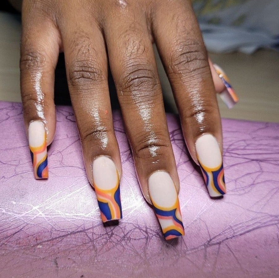 Acrylic Curved lines French Tip Press on nails