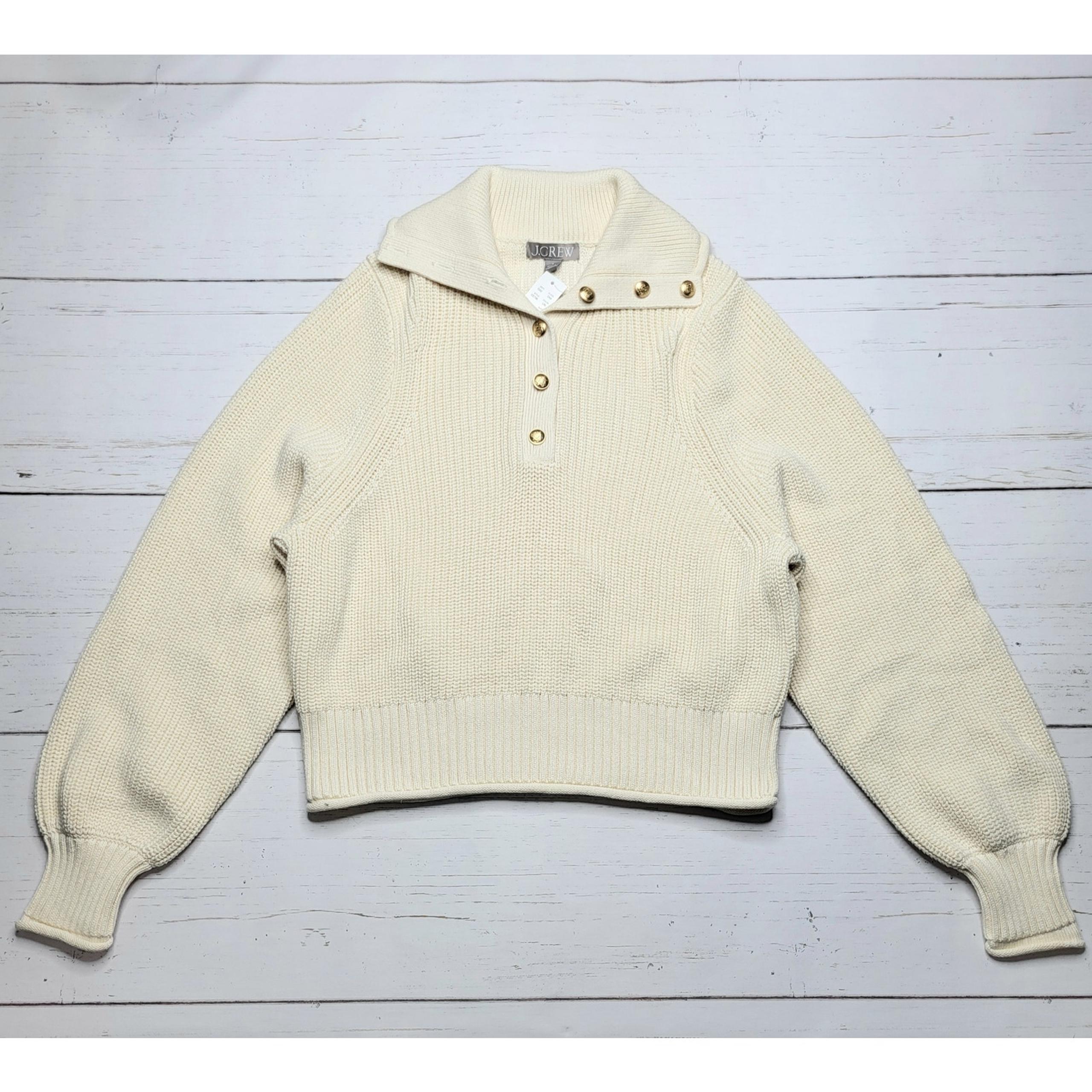 J. Crew Ribbed Cotton Gold Button Collar Sweater Cream Linen Relaxed Medium