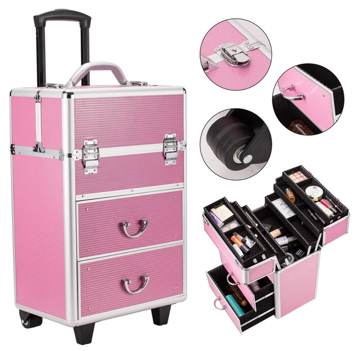 4 Tier Lockable Cosmetic Makeup Train Case Jewelry Storage Tattoo Box with Exten