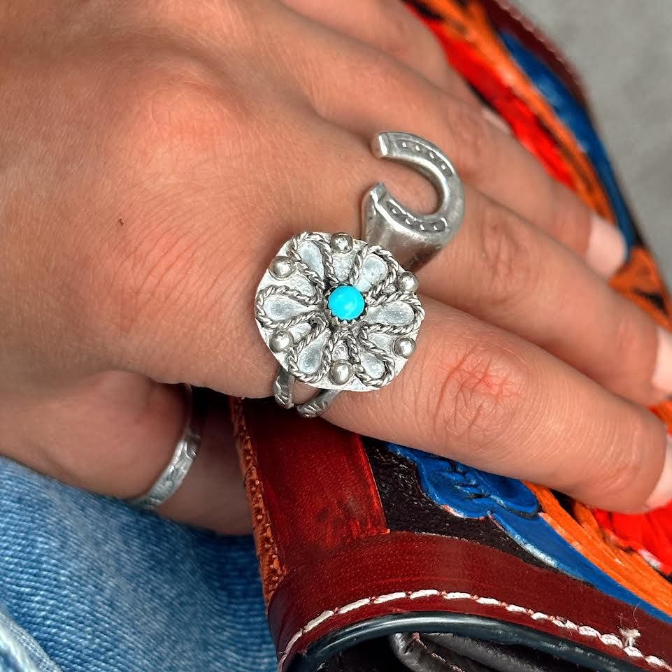 Kingman Turquoise Flower Rope Ring by Jonah Begay