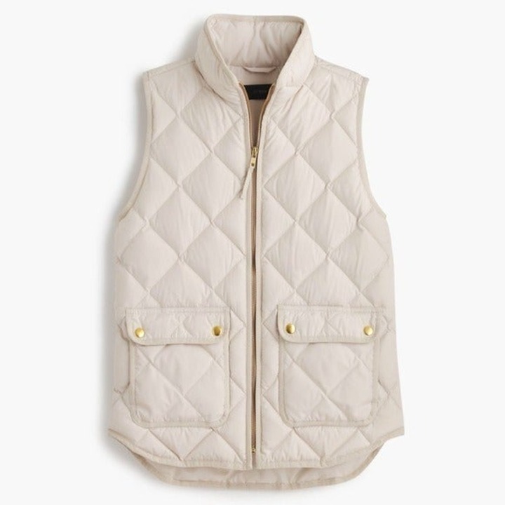 J.Crew Excursion Quilted Down Vest Cream Bisque, Size XXS