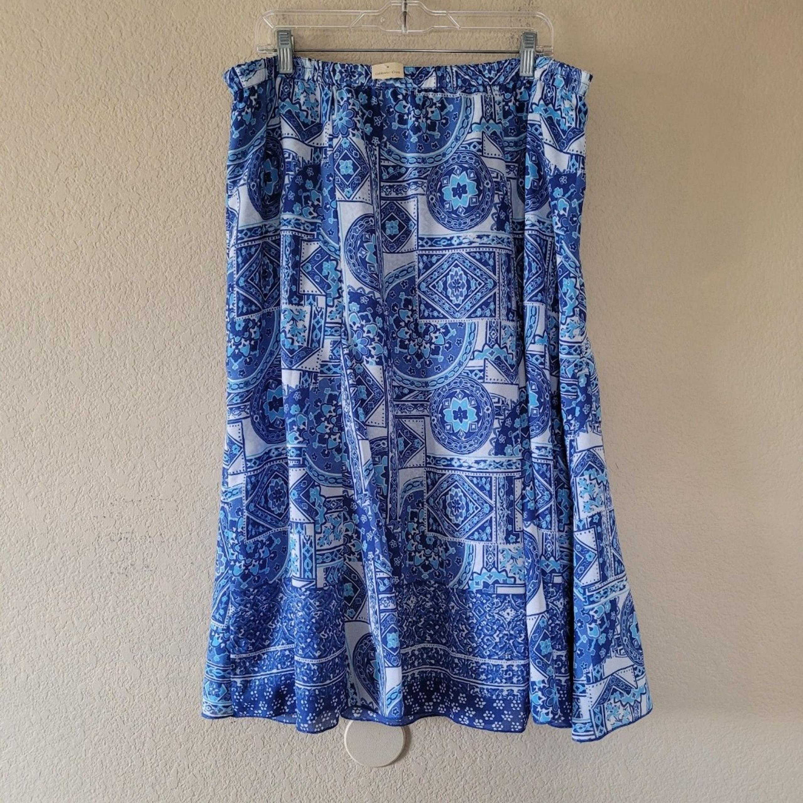 Coldwater Creek Womens Midi Skirt Size 1x Blue Lined A-Line Lightweight Printed