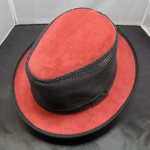 Ashbury Ace Fedora Black Mesh w/ Red Suede - American Hat Makers MED/LG - RARE