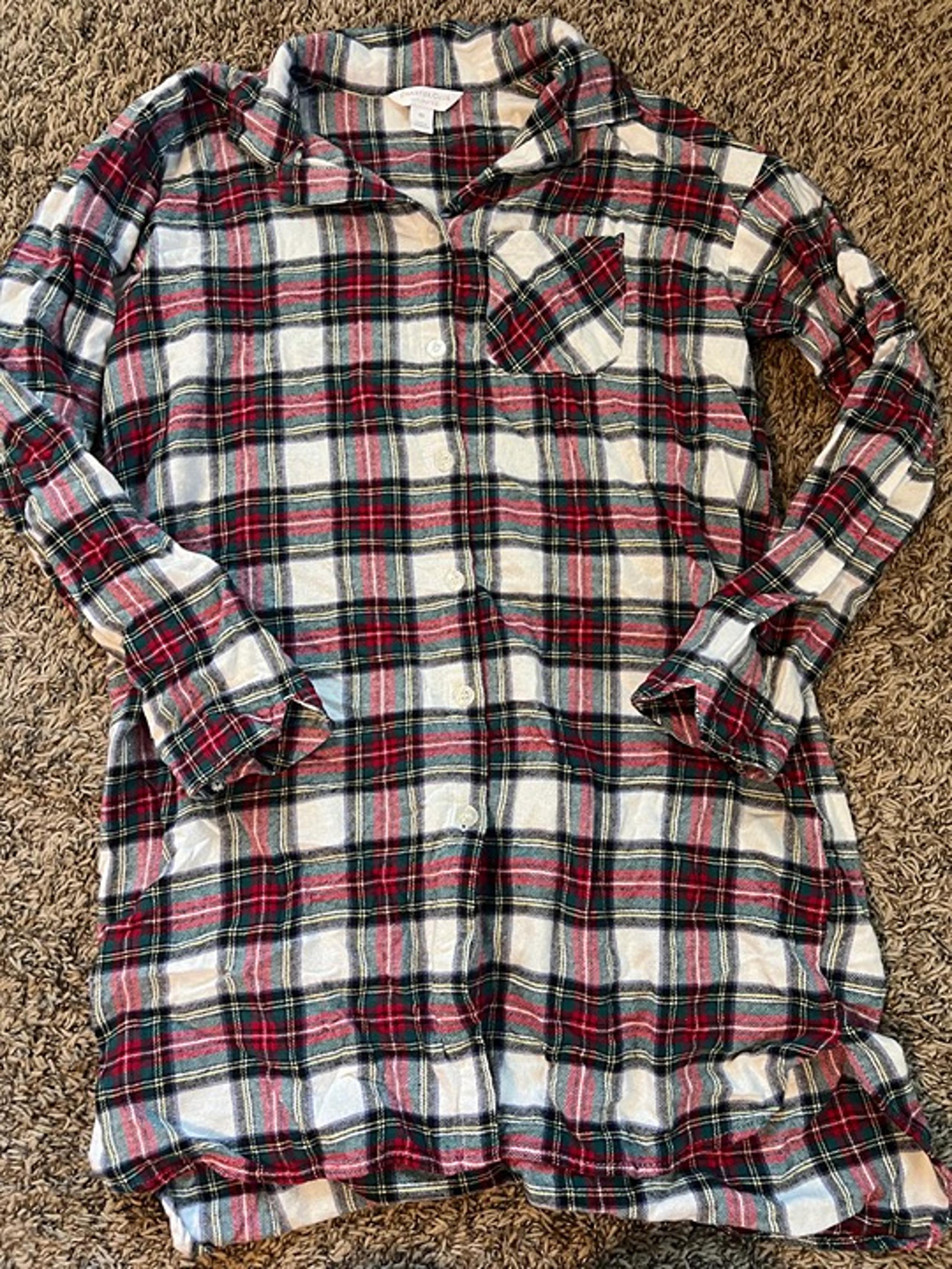 womens charter club intimates flannel plaid nightgown long sleeve size XS