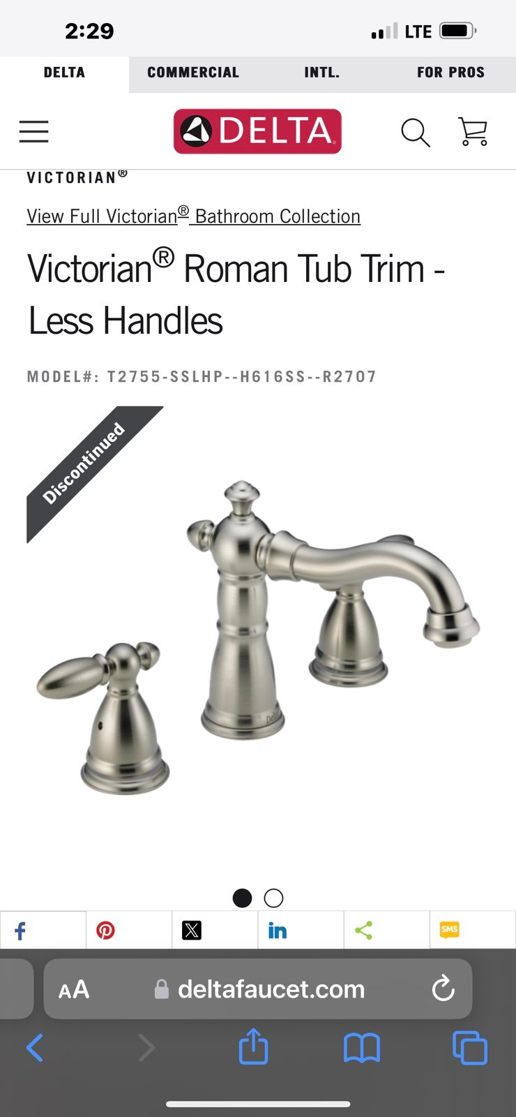 Victorian® Roman Tub Trim - Less Handles MODEL#: T2755-SSLHP NO HANDLES