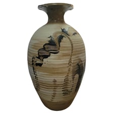 Art Pottery 16.5 Earthtones Vase Signed Steve Burrow 1990 Tan Cream Black