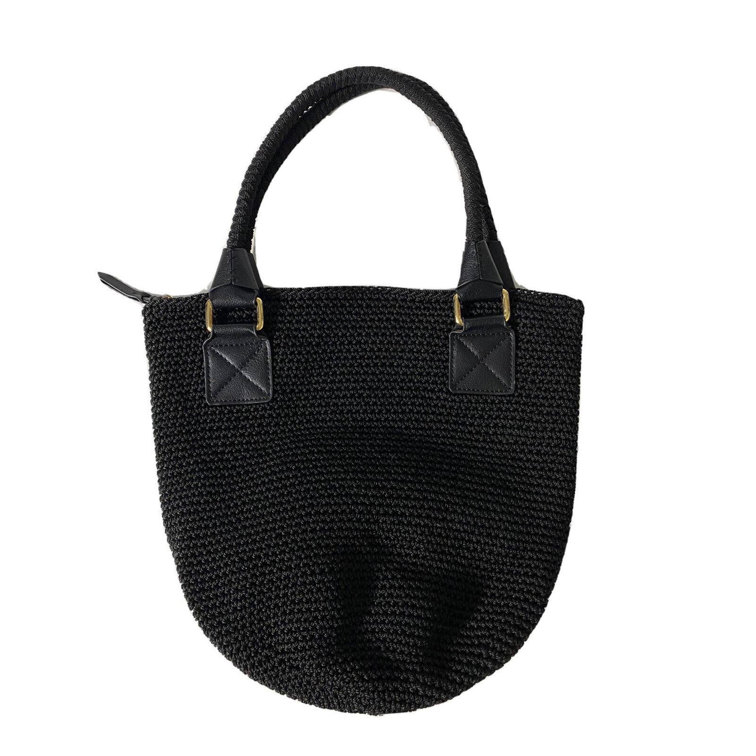 Crochet Knit Bag Black Bucket Zip Top Handbag Purse Satchel Hobo - The Sak