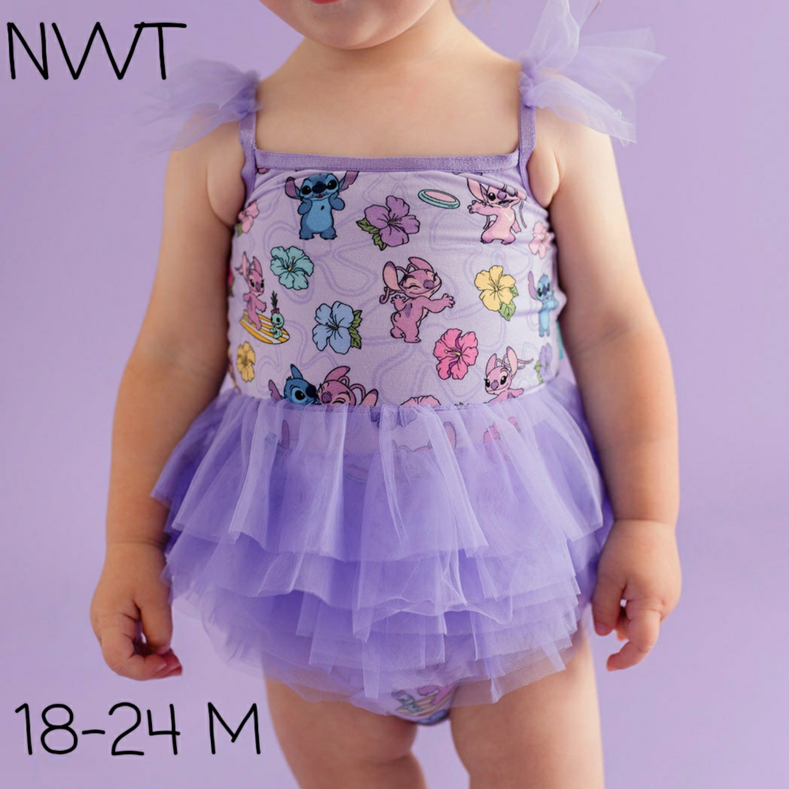Posh Peanut × Disney - Tropical Angel Ruffled Tulle Smocked Bodysuit - 18/24 M