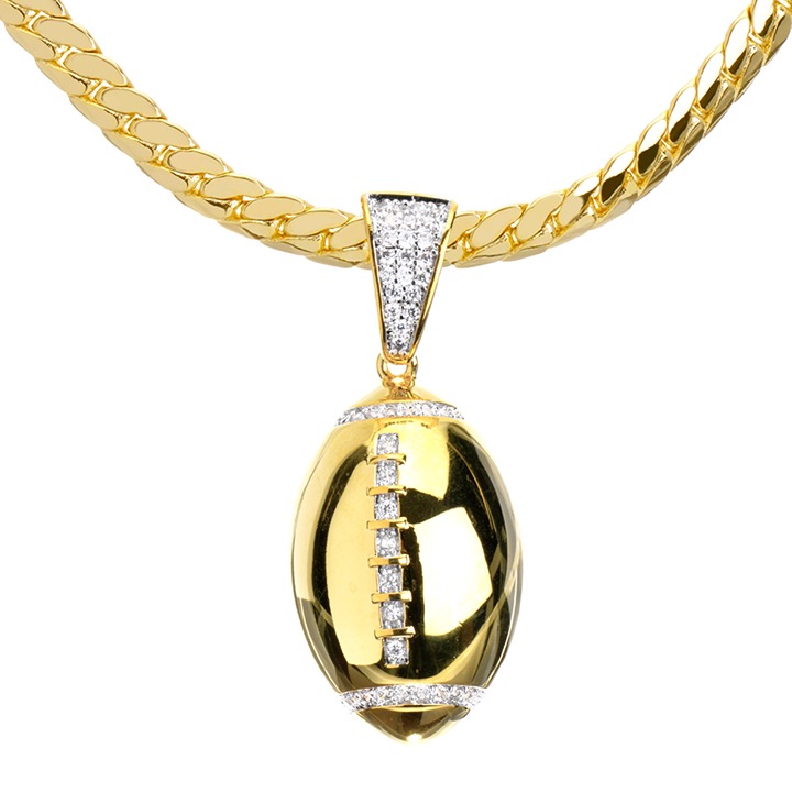 Men's Gold Plated Football Pendant Miami Cuban Chain Necklace
