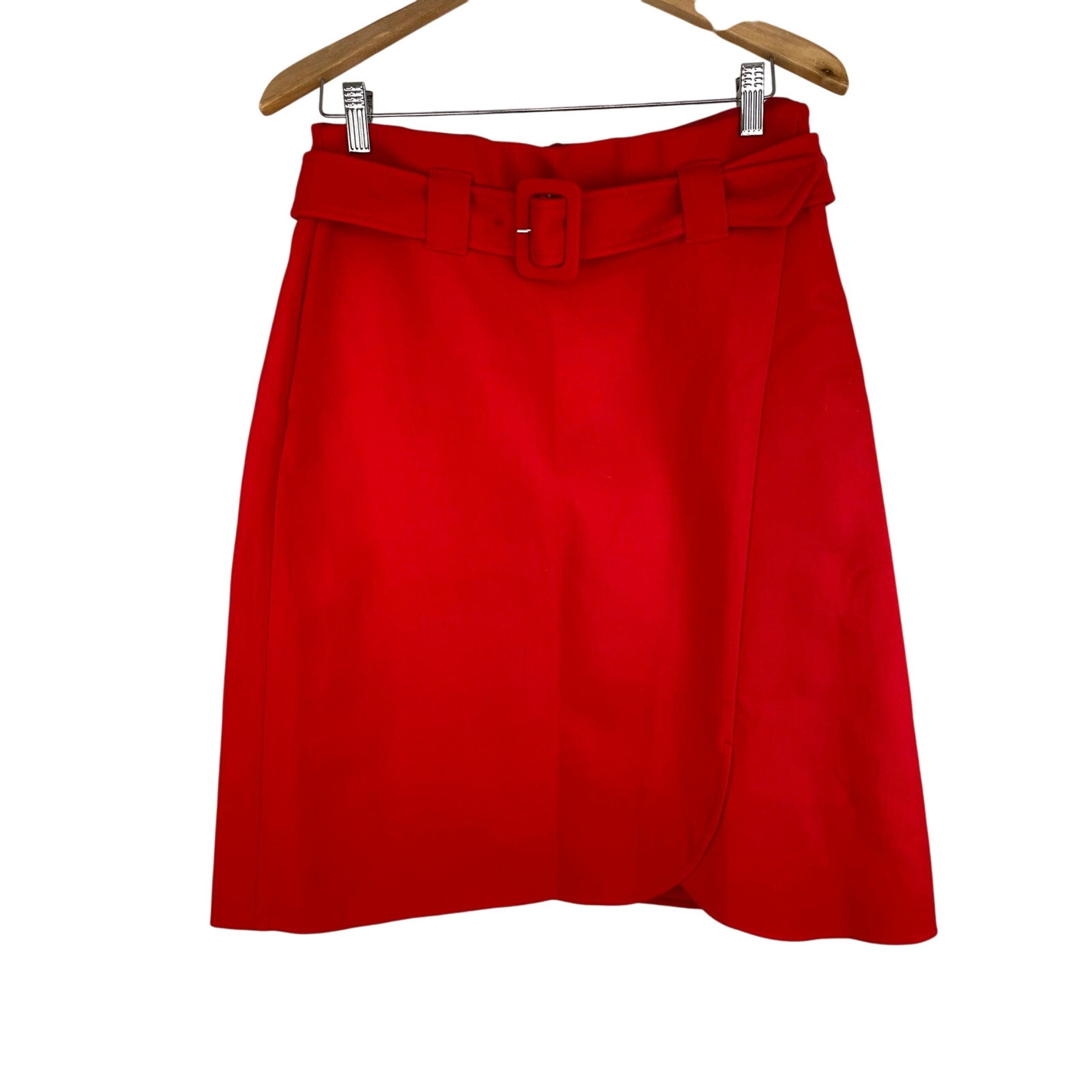NWT Halogen Women's Size 8P Red Chinoise Belted Heavyweight A-Line Skirt