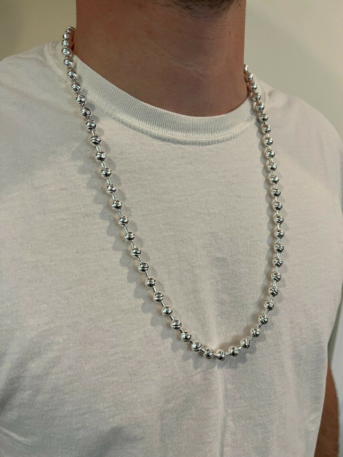 8mm 18 925 Silver Beaded Moon Chain