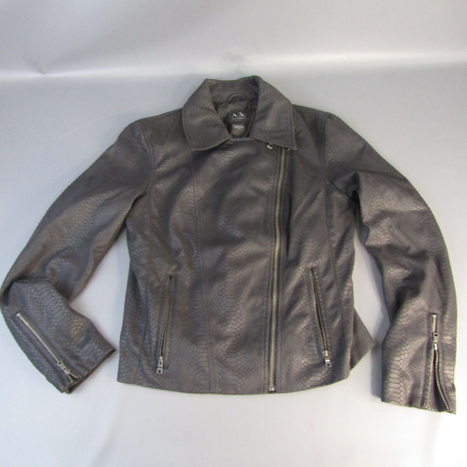 Armani Exchange Faux Snake Skin Jacket Women's Size L Black Large Full Zip Coat