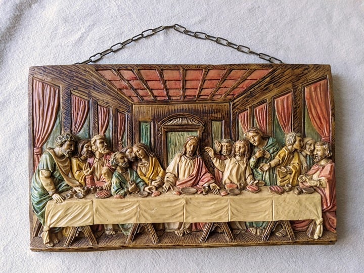 Slab of the Last Supper in Full Resin Marble Hand Decorated Italy