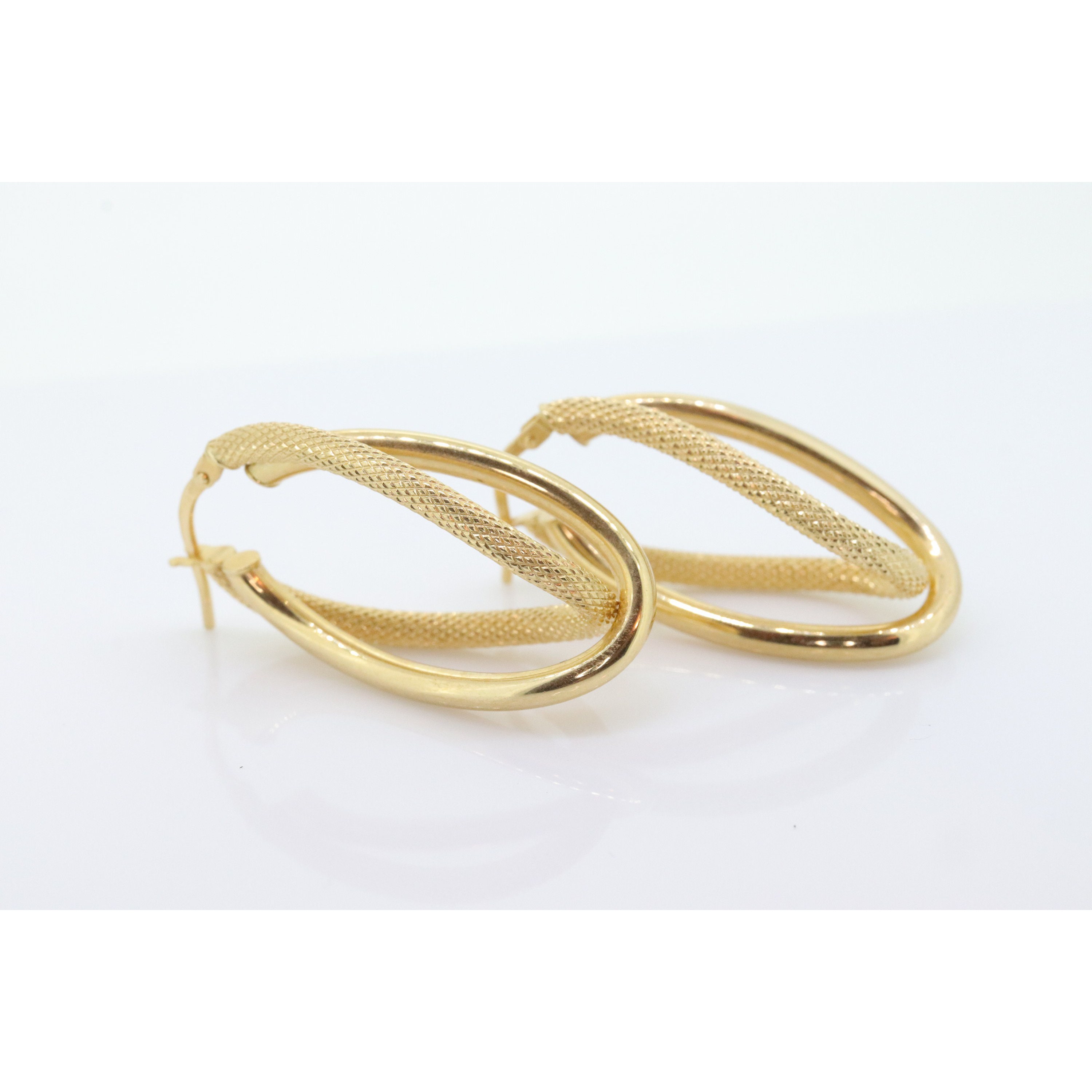 14k Gold Puffed Hollow HOOP Earrings. Intertwined Textured Loop earrings. MILOR