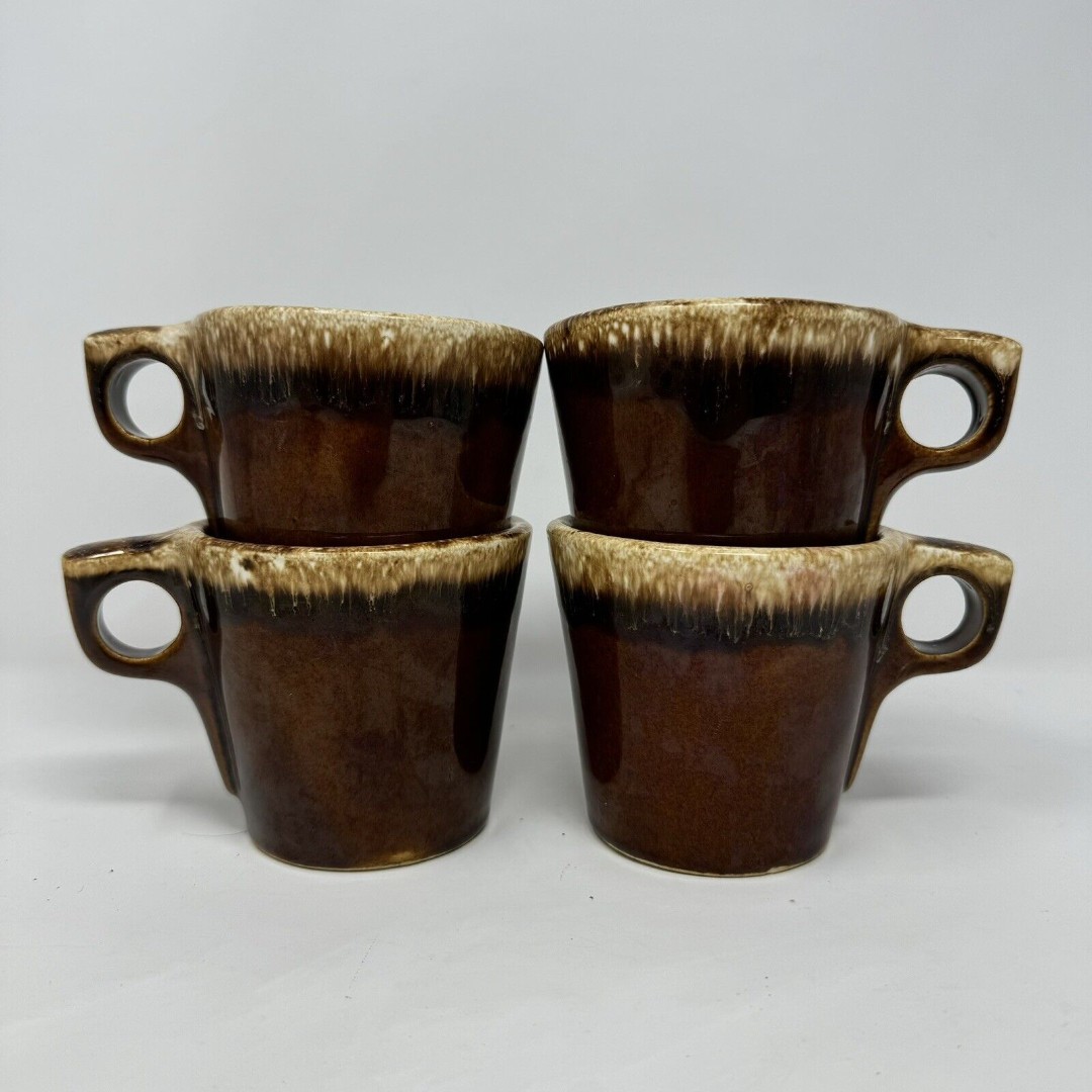 Vintage Hull Art Pottery Brown Drip Glaze Coffee Mug Cup 8 oz 3 1/2 Oven Proof