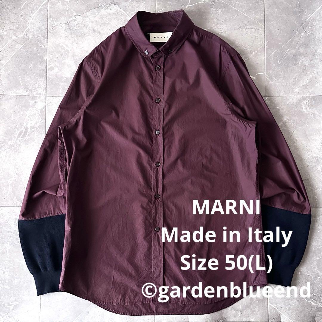 MARNI Knit Patchwork Button-Down Shirt Size L 50 Red Marni