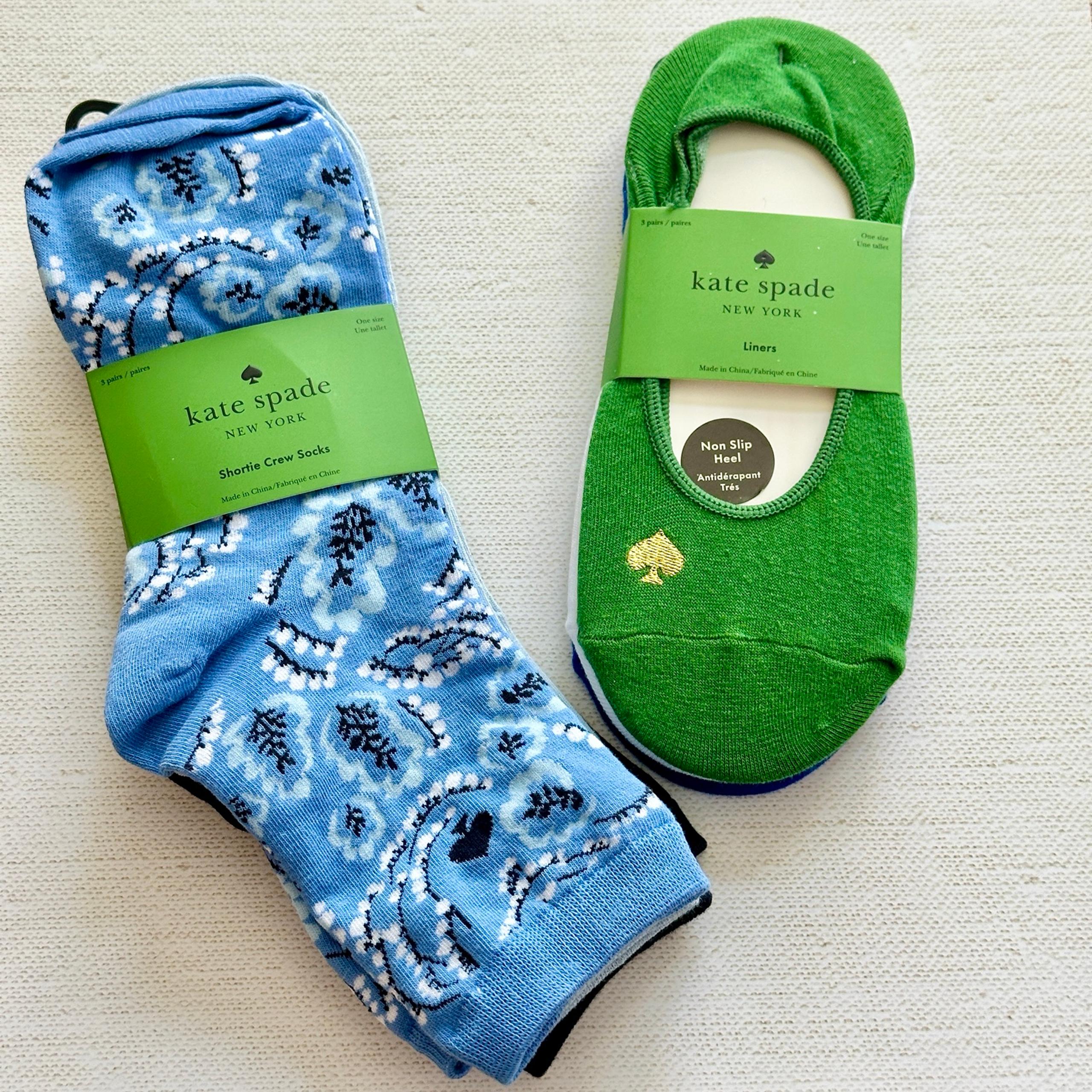 New Kate Spade 6 Pairs Blue Floral Paisley Shortie Crew Socks & No Shows Liners