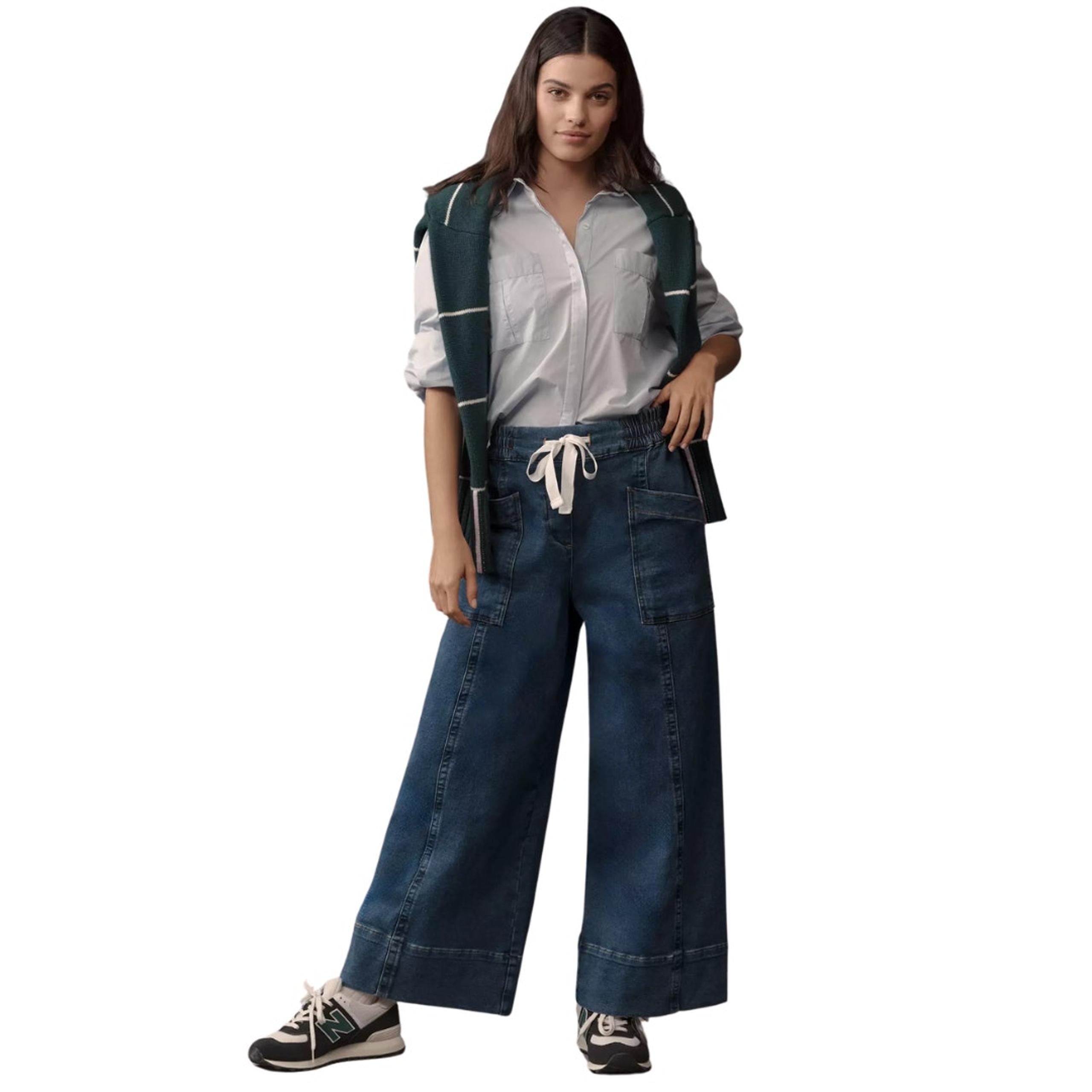 Anthropologie Tie-Waist Wide Leg Jeans Maeve Dark Denim Size XL NEW