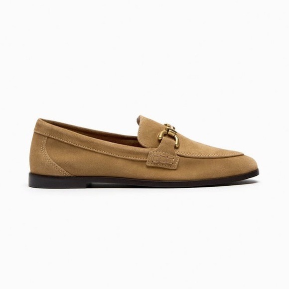 NWT. Zara Brown Buckled Flat Suede Loafers. Size 7,5.