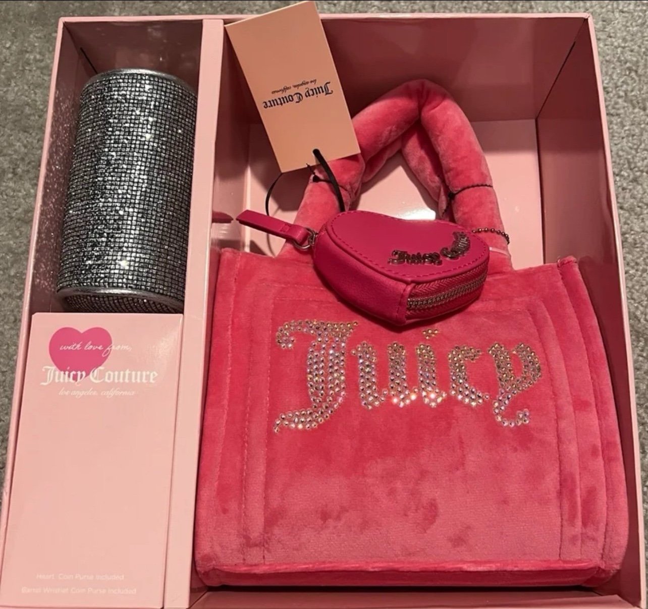 Juicy Couture Free Love Pink Mini Tote And Barrel coin Purse Kit Gift Set