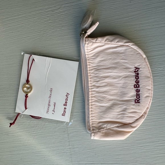 NWT Rare Beauty R Bracelet and Pink Cosmetic Bag