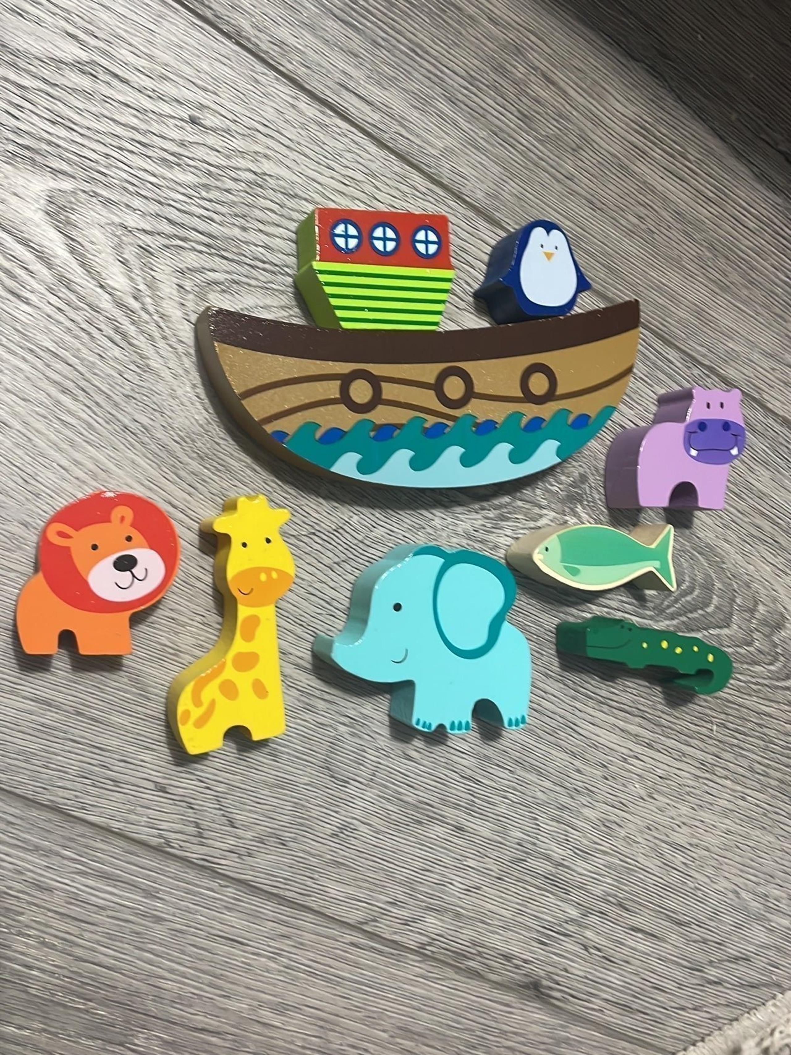 Game wood blocks animals boat Noah’s ark balance game Easter new