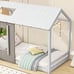 Twin Size House Platform with Roof and Window, White+Antique Grey