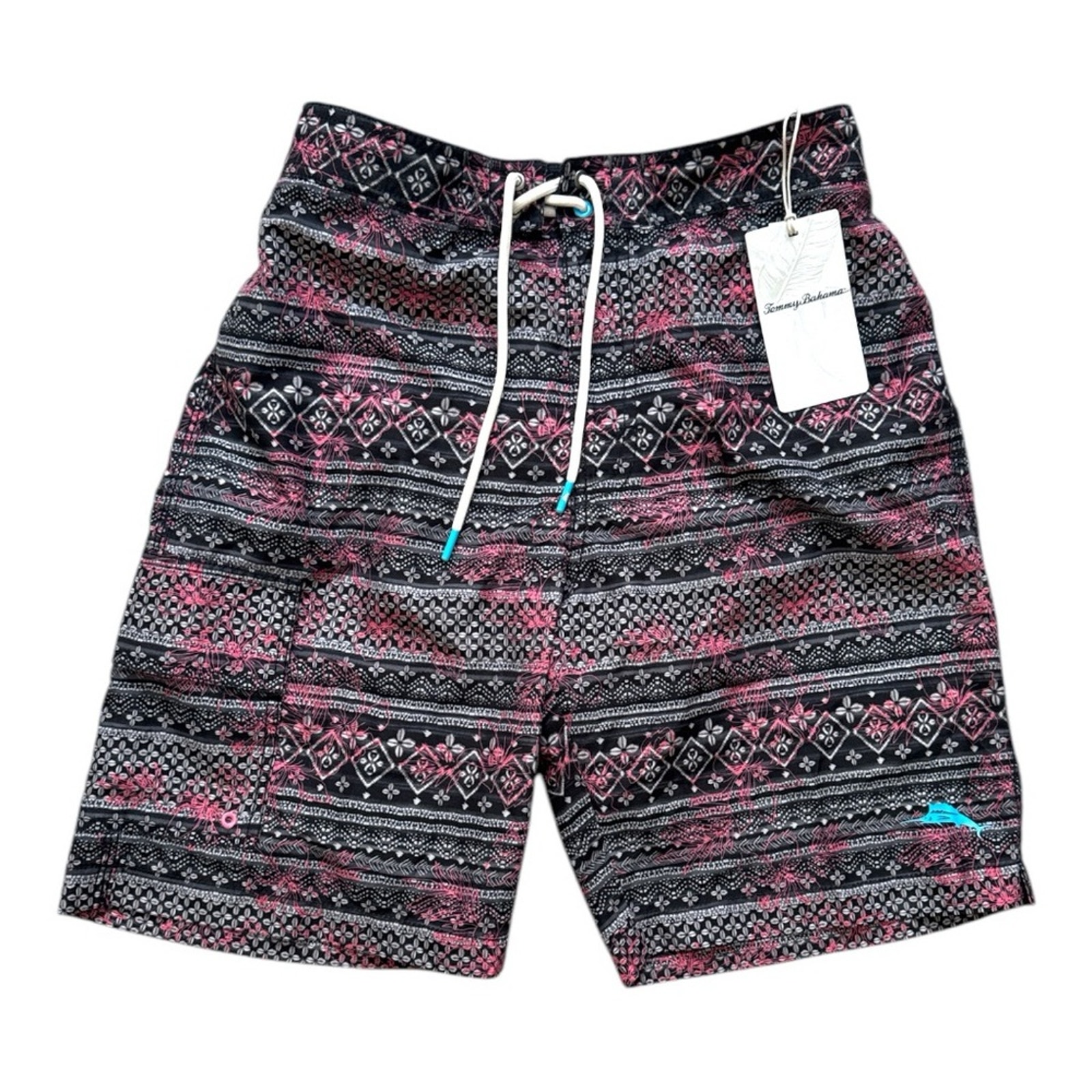 Tommy Bahama Pink Black Baja Bora Bora Batik Swim Shorts NWT