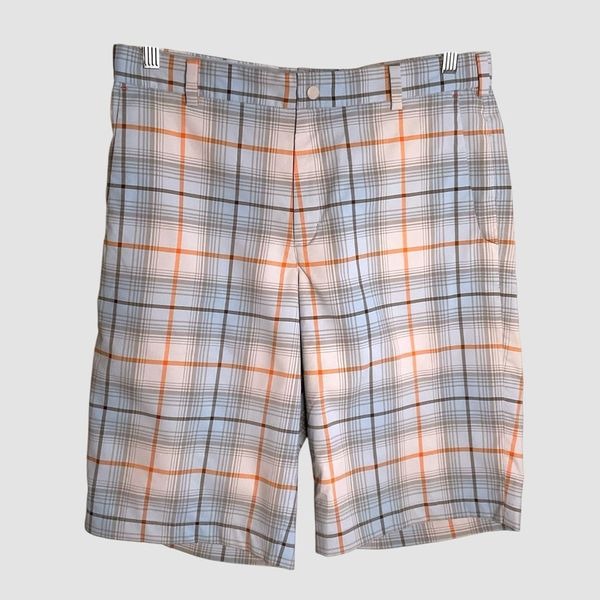 Nike Golf Mens Shorts 34 Blue Plaid Dri Fit Tour Performance Flat Front Stretch