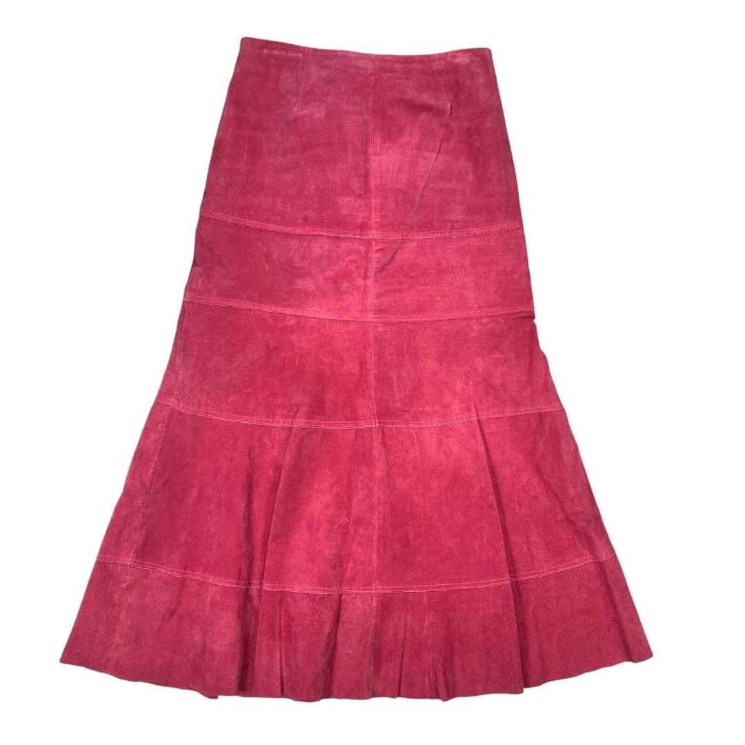 Metro Style Tiered Midi Skirt Women Sz 8 Suede Leather Lined