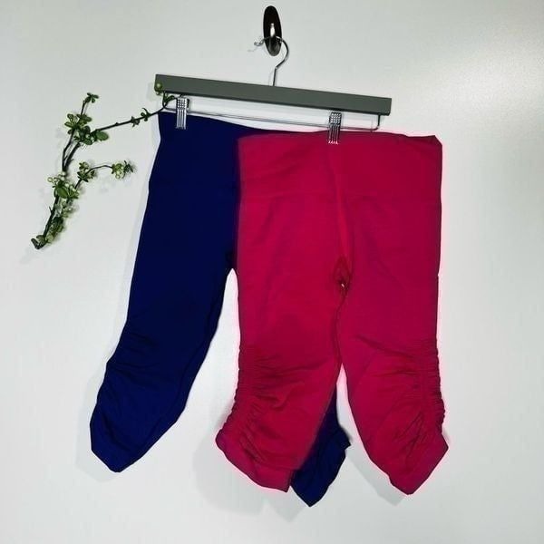 Lululemon Awakening Crop Ruched Purple Pink Leggings Bundle