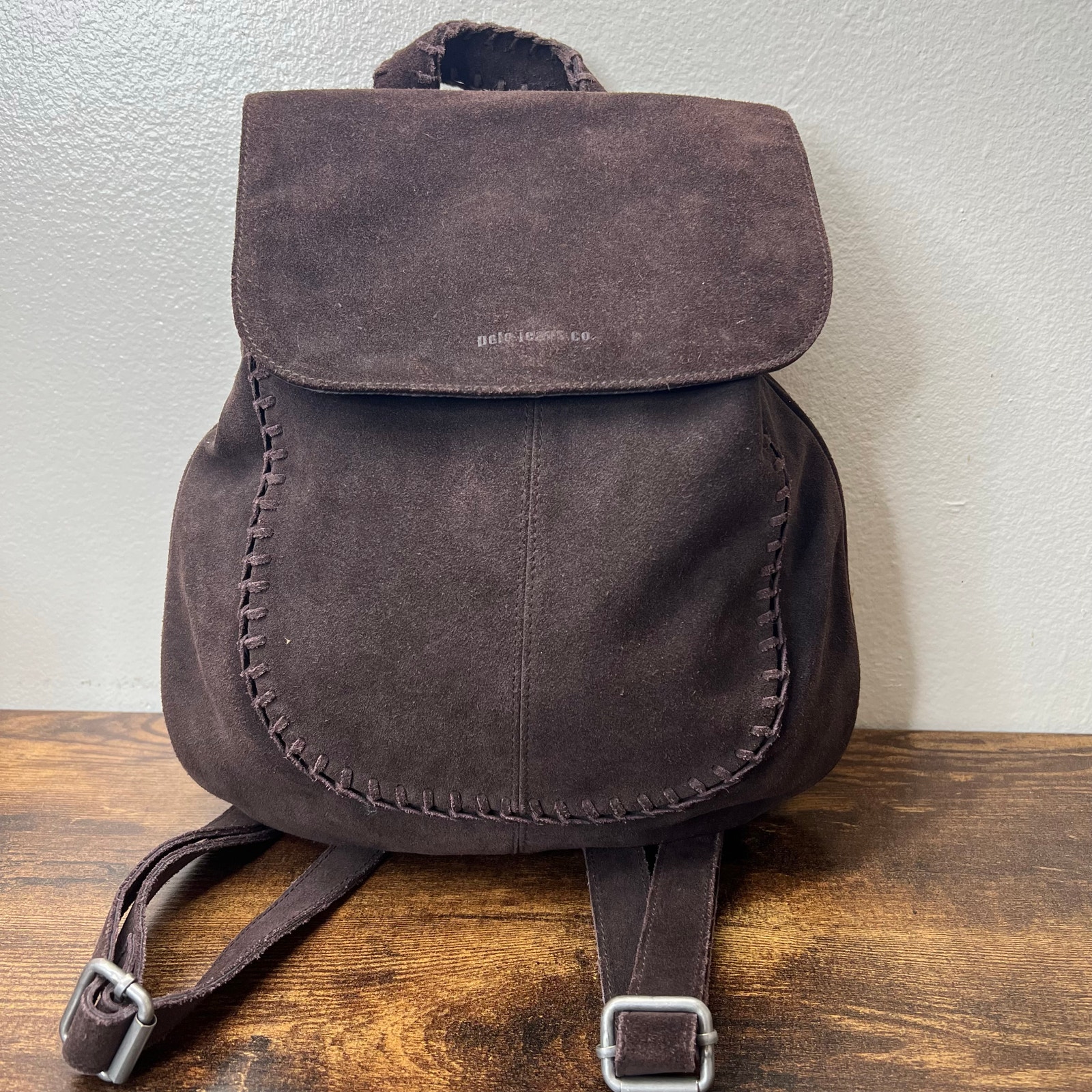 Polo Jeans Co Saddle Backpack Brown Suede Leather Whipstitch Ralph Lauren Bag