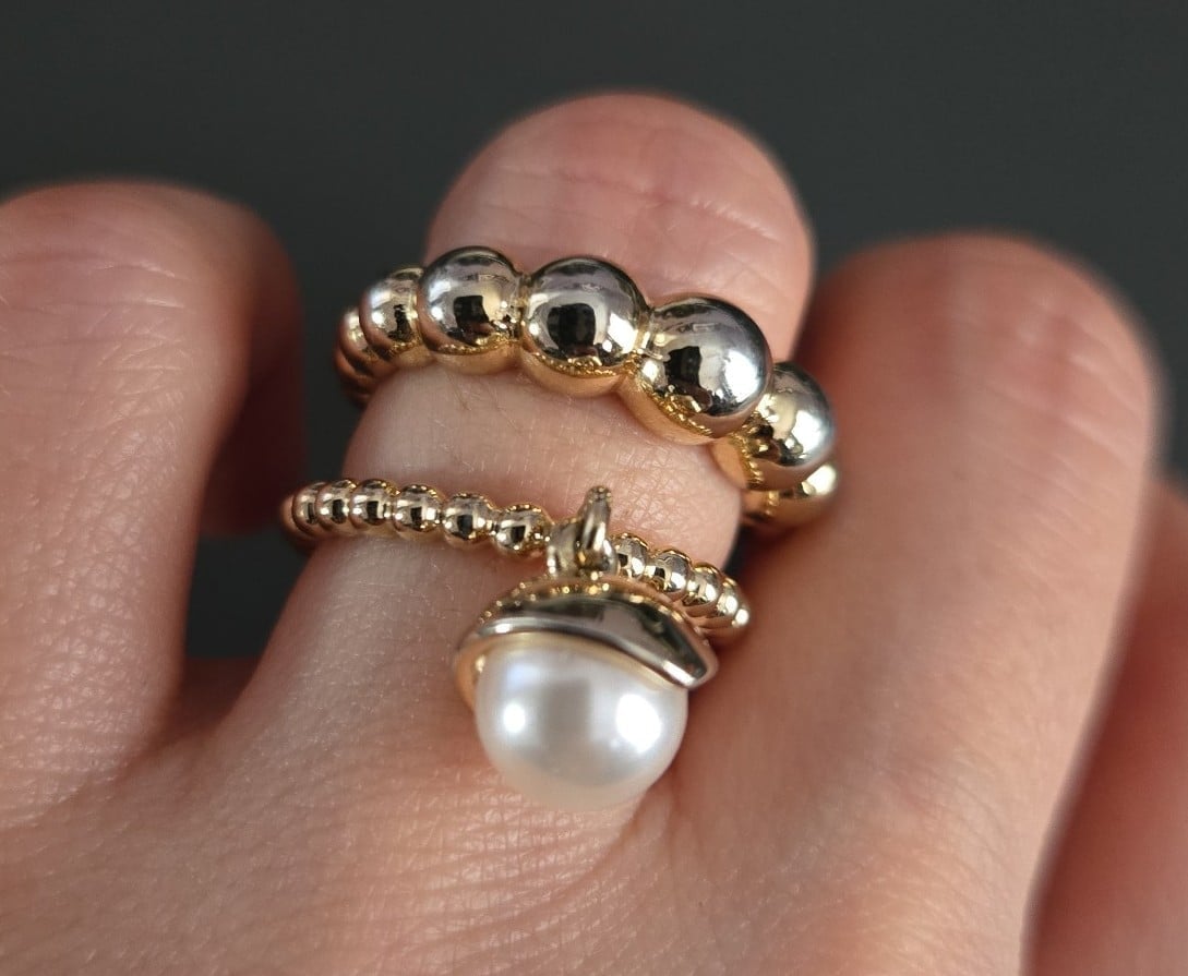 Yellow Gold Plated Bubble Ring & Pearl Ring Lot