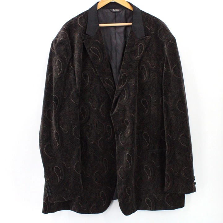 Paul Fredrick Blazer Mens Black Paisley Pattern Designer One Button Front Sz 56L