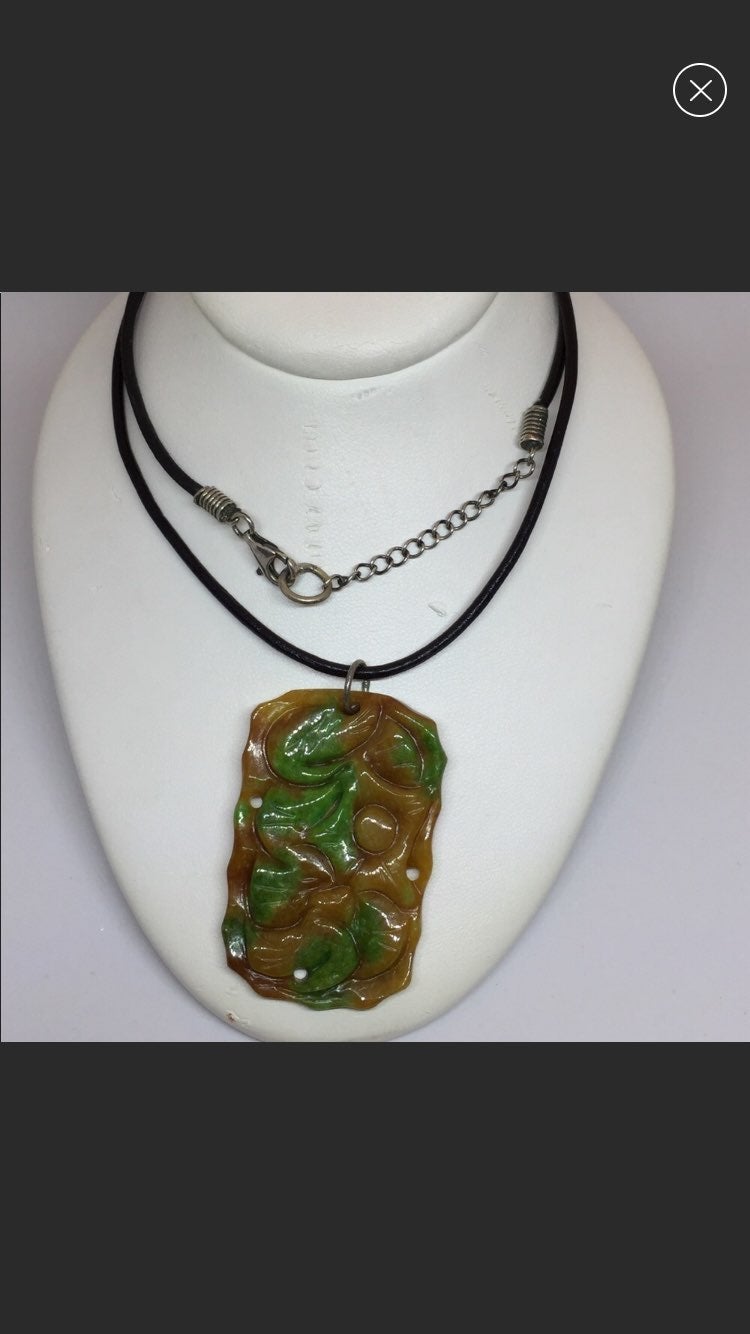Two-Color Carved Jade Necklace