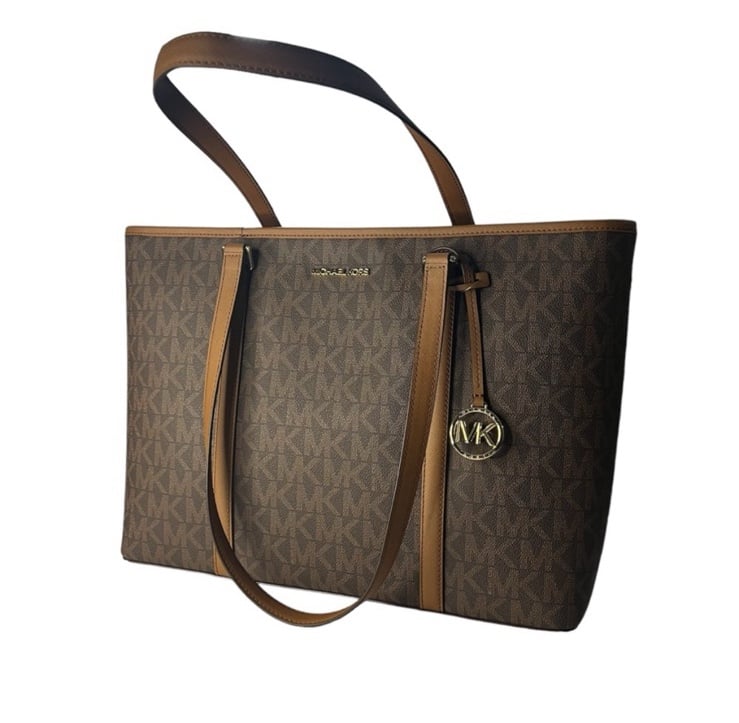 Michael Kors Jet Set Travel Large Brown Signature PVC TZ Shoulder Tote Handbag