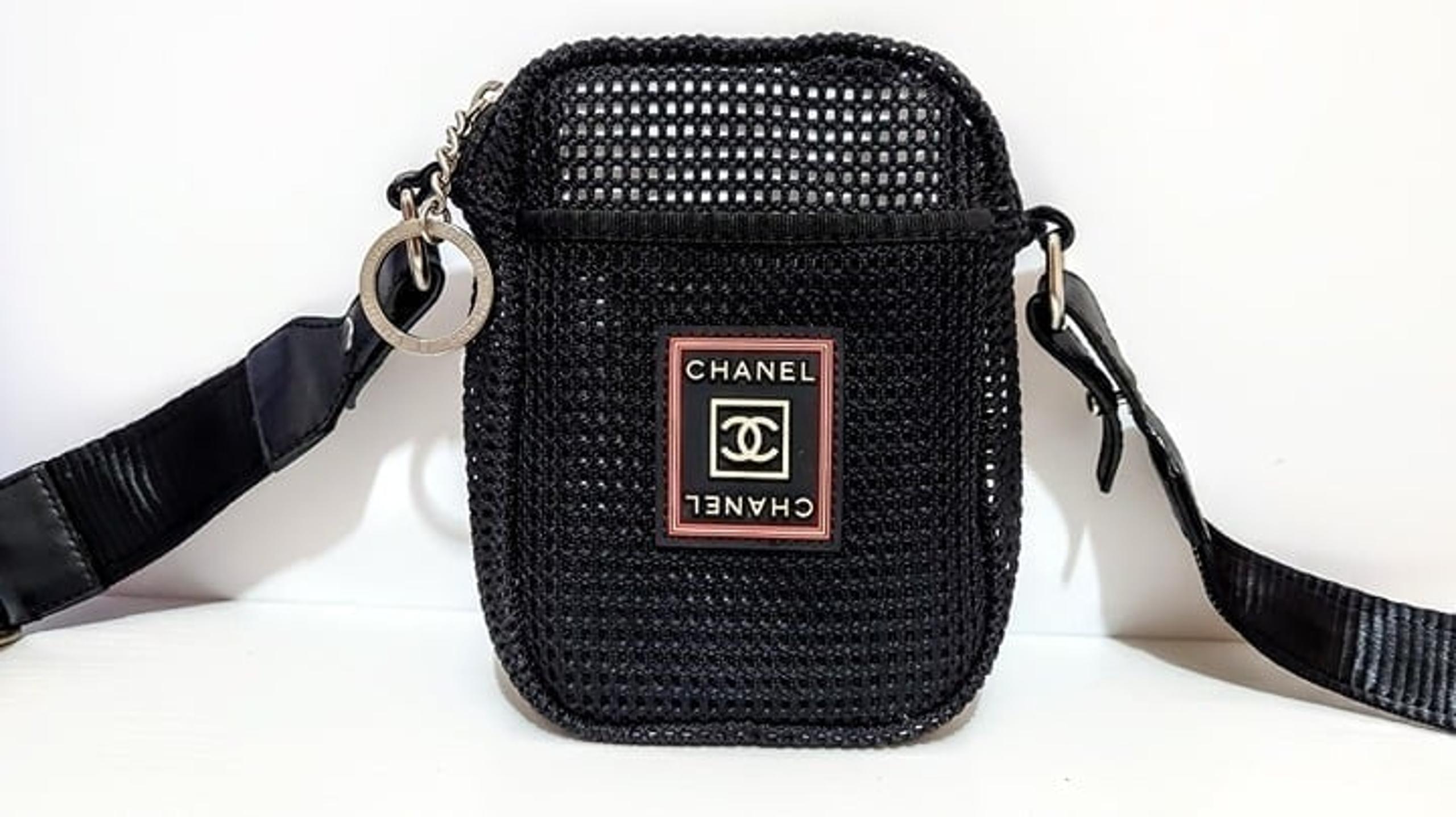 Auth CHANEL Sports Line Mesh Black Mesh Crossbody Messenger Shoulder Body Bag