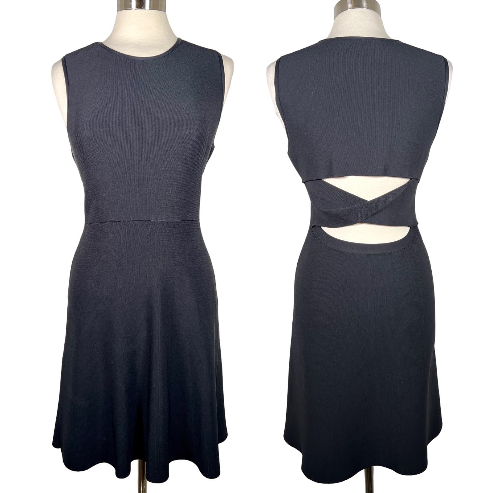 A.L.C. Women's Bandage Fit & Flare Dress M Black Sleeveless Cut Out Back Stretch