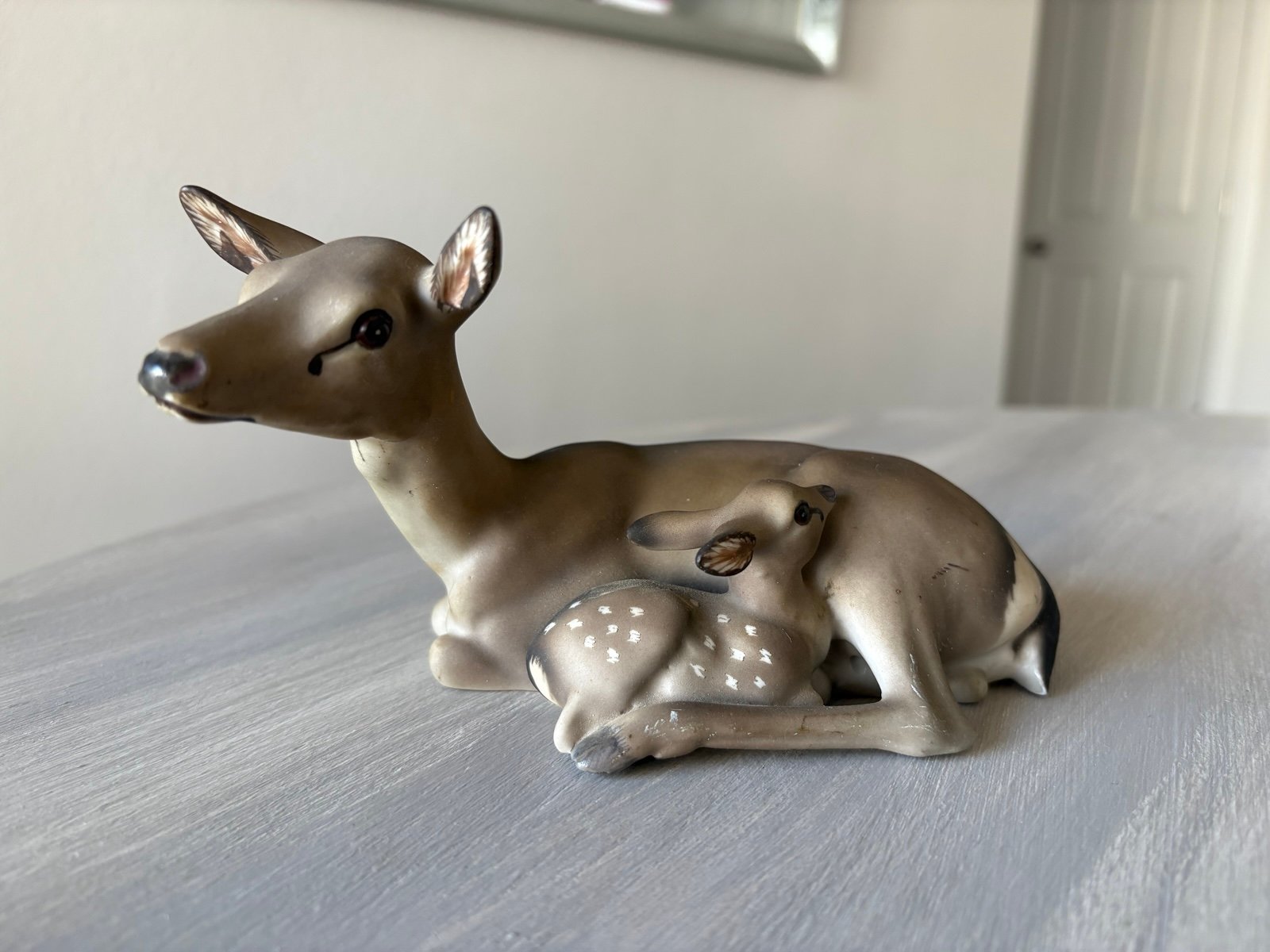 Rare Fawn And Doe Matte Porcelain Figurine Sculpture By C. Martinu Made