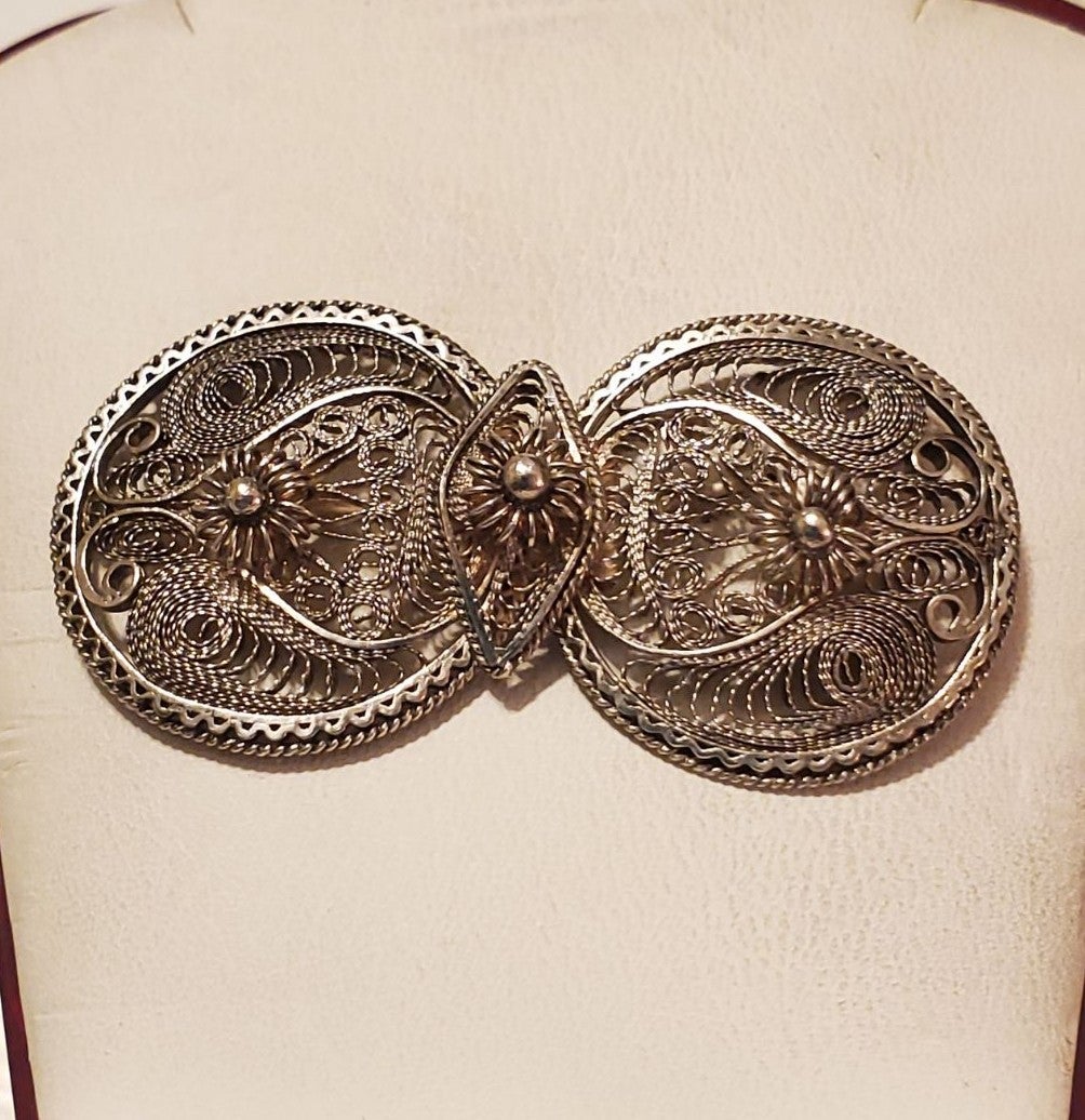 Antique Fine Silver Filigree Wire Brooch